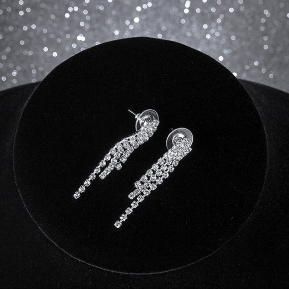 3/$30 - Silver Crystal Tassel Stud Earrings - Picture 5 of 8
